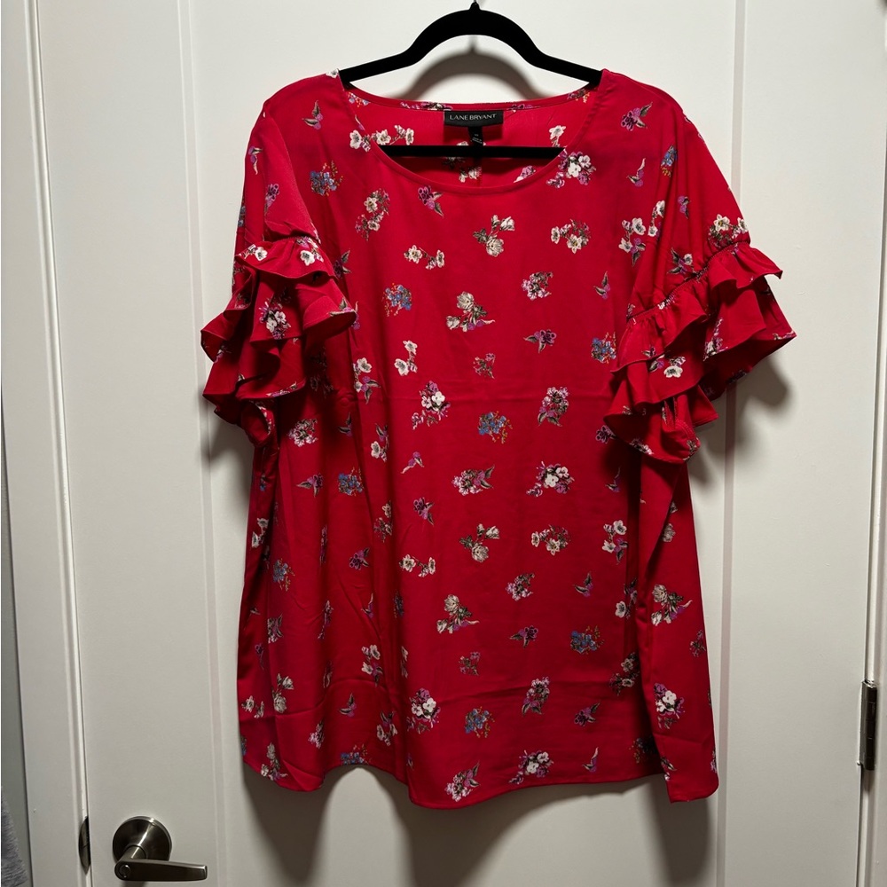 Lane Bryant Pink Floral Ruffle Sleeve Blouse